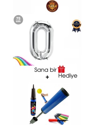 Feyza Design Gümüş Renk 0 Yaş Rakam Balon 75CM Helyum Balon ve Pompa Dahil