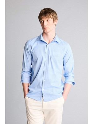 DeFacto Slım Fıt Gömlek Yaka Çizgili Poplin Uzun Kollu GÖMLEK H3072AX26SP