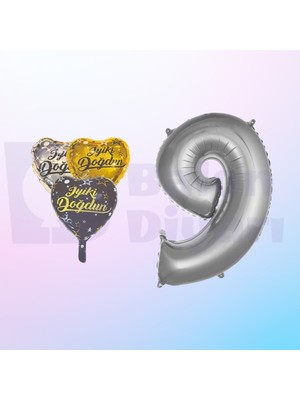 Feyza Design Iyi Ki Doğdun Yazılı Kalp ve Rakam Folyo Balon Seti