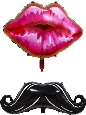Feyza Design Yüzeyli Dudak ve Bıyık Desenli Folyo Helyum Balonları