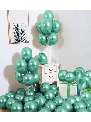 Feyza Design 50’li 12 Inç Metalik Yeşil Balon Seti – Helyum Uyumlu ve Parlak