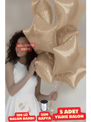 Feyza Design Bej Yıldız Folyo Balon 5 Adet Helyum Uyumlu Sevgili ve Özel Gün