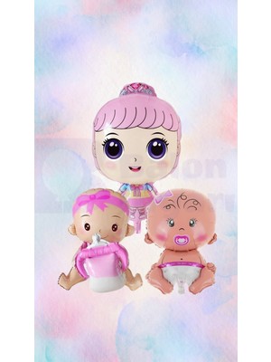 Feyza Design Pembe Bebek ve Kız Figürlü Folyo Balon Seti – Sevimli ve Eğlenceli!