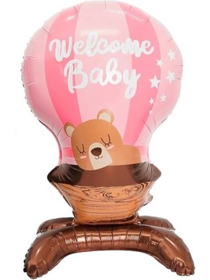 Feyza Design Ayaklı Welcome Baby Boy Pembe Folyo Balon Hava Ile Şişirilebilir
