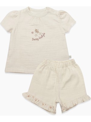 Bistyle 2li Takım Şortlu Müslin Daisy Flowers 14131 Somon