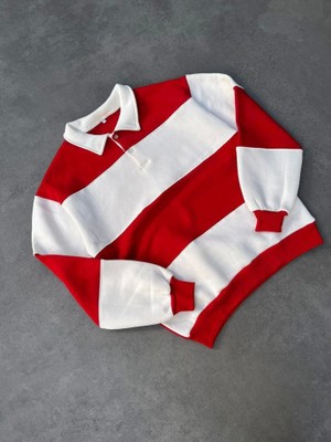 Emh Store Unisex Üç Iplik Parçalı Yakalı Sweatshirt - Kırmızı