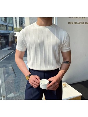 Belirtilmemiş Erkek Slim Kısa Kollu Triko Tişört — Yazlık Basic