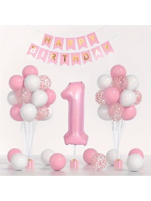 Feyza Design Mini Parti Mağazası 1 Yaş Pembe Balon Seti