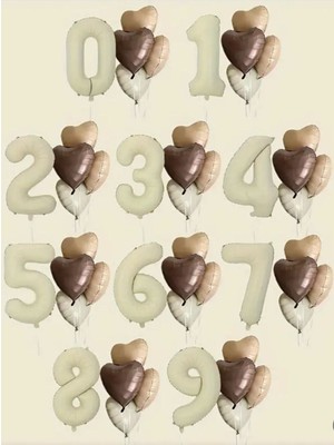 Feyza Design 34 Inç Krem Rakam 8 ve 18 Inç Kalp Folyo Balon Seti