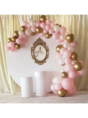 Feyza Design 50 Adet Metalik Parti Balonu Pembe Beyaz Gold + Balon Zinciri