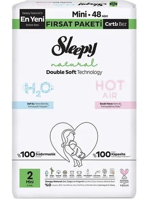 Sleepy Natural Double Soft Bebek Bezi Fırsat Paketi 2 Beden 48 Adet