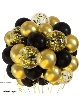 Feyza Design 50 Adet Siyah-Gold Metalik Balonlar - Parti ve Eğlence Malzemesi