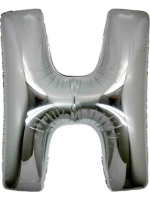 Feyza Design Gümüş Renkli H Harfi Folyo Balon 100 cm Doğum Günü Dekoru