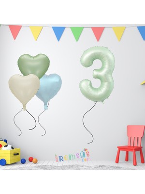 Feyza Design 3 Yaş Doğum Günü Çok Renkli Kalpli Folyo Balon Süsleme Seti