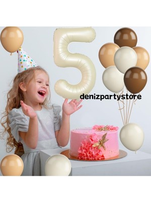 Feyza Design Krem 5 Yaş Folyo Balon Seti Bej ve Kahverengi Renkli 4'lü
