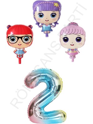 Feyza Design Pembe Şişirilebilir Balon Seti - 3 Karakter ve Gökkuşağı Rakamlar