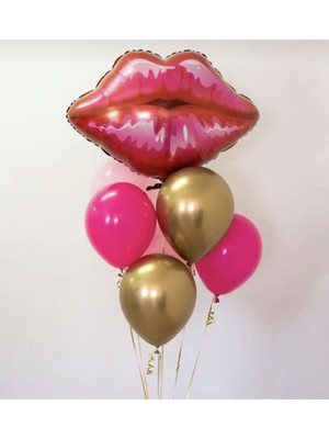 Feyza Design Pembe Dudak Öpücük Balon - Şişirilebilir Düz Balon