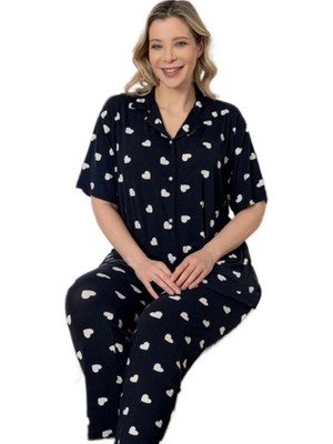 Bipamuk Serena Büyük Beden Kadın Gömlek Yaka Kısa Kol Pijama Takımı 3xl–6xl