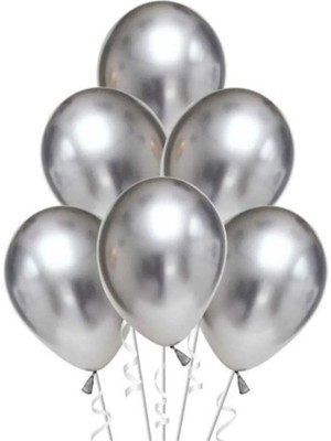 Feyza Design Pembe Metalik Gümüş Balon 30 Adet 12 Inç Lateks Balon