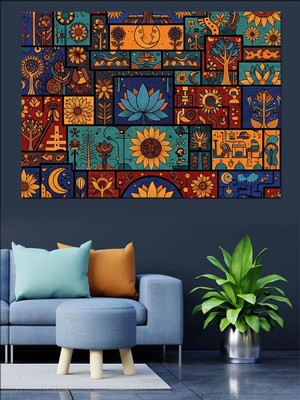 Tablomega Eskitme Dokulu Otantik Halı Desenleri Dekoratif Kanvas - Mdf Ahşap Tablo