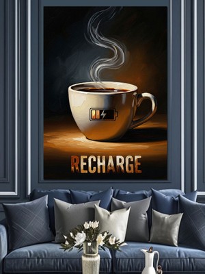 Tablomega Dumanı Üstünde Sıcak Kahve Fincanı Dekoratif Kanvas - Mdf Ahşap Tablo