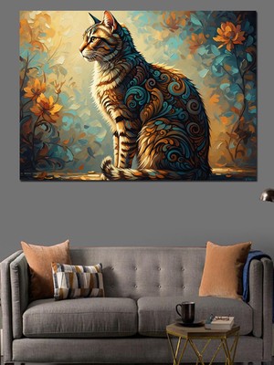 Tablomega Mandala Desenli Mistik Kedi Figürü Dekoratif Kanvas - Mdf Ahşap Tablo