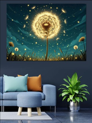 Tablomega Gece Gökyüzü Altında Karahindiba Çiçeği Dekoratif Kanvas - Mdf Ahşap Tablo