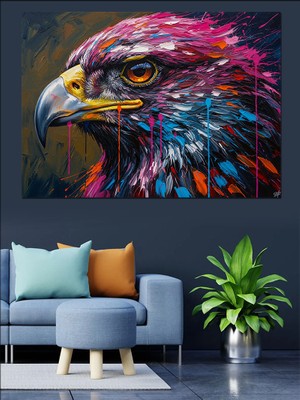 Tablomega Renkli Yağlı Boya Kartal Portresi Dekoratif Kanvas - Mdf Ahşap Tablo