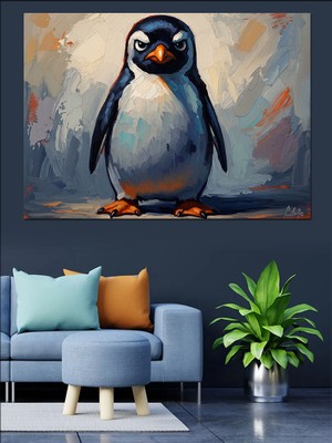 Tablomega Kar Manzaralı Sevimli Küçük Penguen Dekoratif Kanvas - Mdf Ahşap Tablo