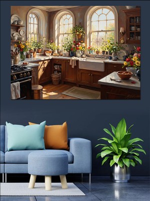 Tablomega Modern Mutfak ve Çiçekler Dekoratif Kanvas - Mdf Ahşap Tablo