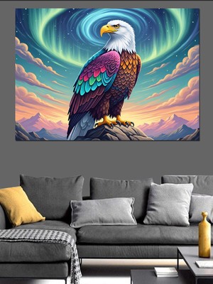 Tablomega Kuzey Işıkları ve Kartal Dekoratif Kanvas - Mdf Ahşap Tablo