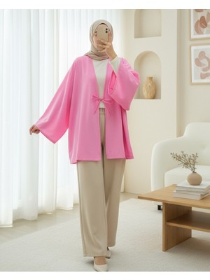 Modamorfo Önü Bağcıklı Poplin Kimono -Pembe