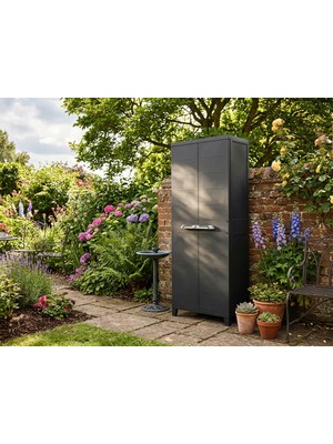 Evinizin Atölyesi Antrasit 2 Kapılı Büyük Plastik Dolap, Bahçe Dolabı, Balkon Dolabı, Plastik Dolap 66X36X170