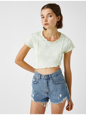 Koton Kelebek Detaylı Tişört Crop Kısa Kollu Pamuklu