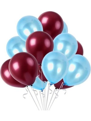 Feyza Design 30 Adet Metalik Sedefli Parlak Bordo ve Mavi Balon Seti