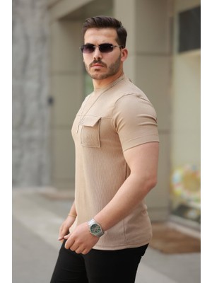 Livizmir Moda Erkek Cepli Kolyeli Kısa Kollu Örme Kumaş Tişört