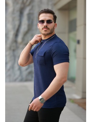 Livizmir Moda Erkek Cepli Kolyeli Kısa Kollu Örme Kumaş Tişört