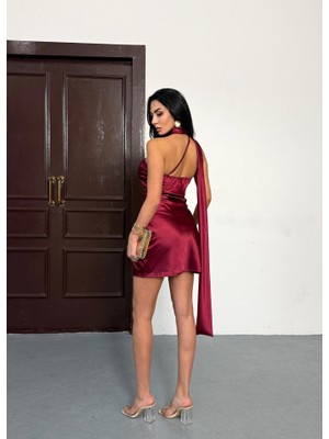 Munn Collection Kadın Omuz ve Sırt Dekolteli Saten Kumaş Mini Elbise