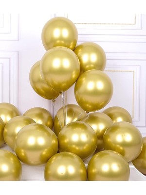 Feyza Design 20 Adet Gold Krom Balon Ekstra Parlak Aynalı Balon