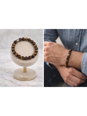 Kolyeucum Evcikuş Kaplangözü Doğal Taş Bileklik – Unisex Esnek Yapılı Şık Bileklik