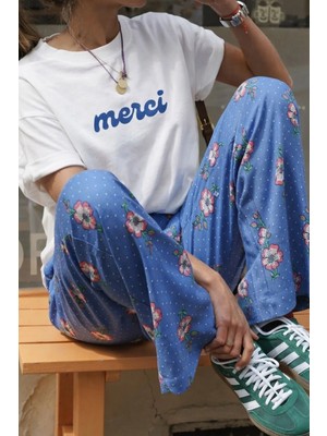 Monila Kadın Premium Kumaş Ekru Slogan Baskılı Oversize T-Shirt