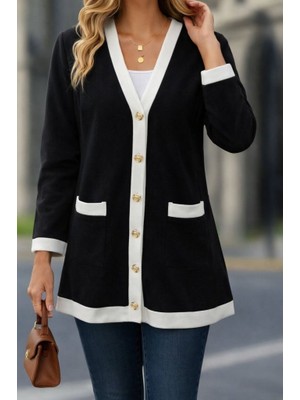 Runiquehome Kadın Uzun Kollu Cepli Önden Düğmeli Uzun Modal Ceket Hırka