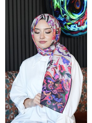 Afvente Çiçek Desen Krem Pamuk Şal Violet Renk Kadınlar İçin Şık ve Kullanışlı Tasarım