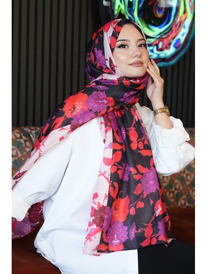 Afvente Çiçek Desen Pembe Soft Pamuk Şal