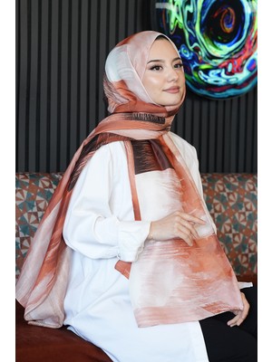 Afvente Soyut Desenli Açık Kahverengi Soft Pamuk Şal