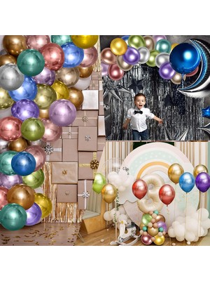 Feyza Design Krom Balon Parti Dekorasyonu 12 Inç Çok Renkli 10 Adet