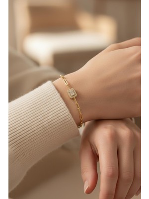 By Barun Zincir Bileklik Gümüş Baget Taşlı Kadın 925 Ayar