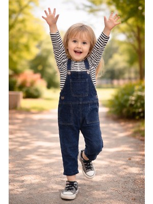 Almira Anne Bebek Kız Çocuk Salopet Takım Sweat Kot Mavi 3-6 Yaş