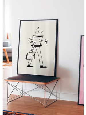 Des Vu Print Yürüyen Kahve Posteri, Kahve Köşesi Temalı Çerçevesiz Poster
