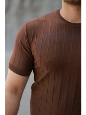 Livizmir Moda Erkek Kısa Kollu Bisiklet Yaka Çizgili Triko Tişört